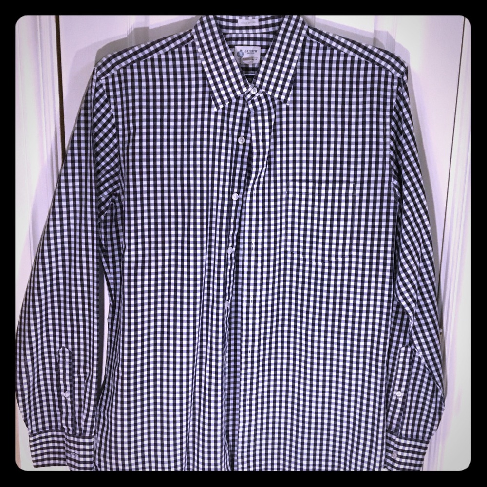 J.Crew navy and white gingham button-down